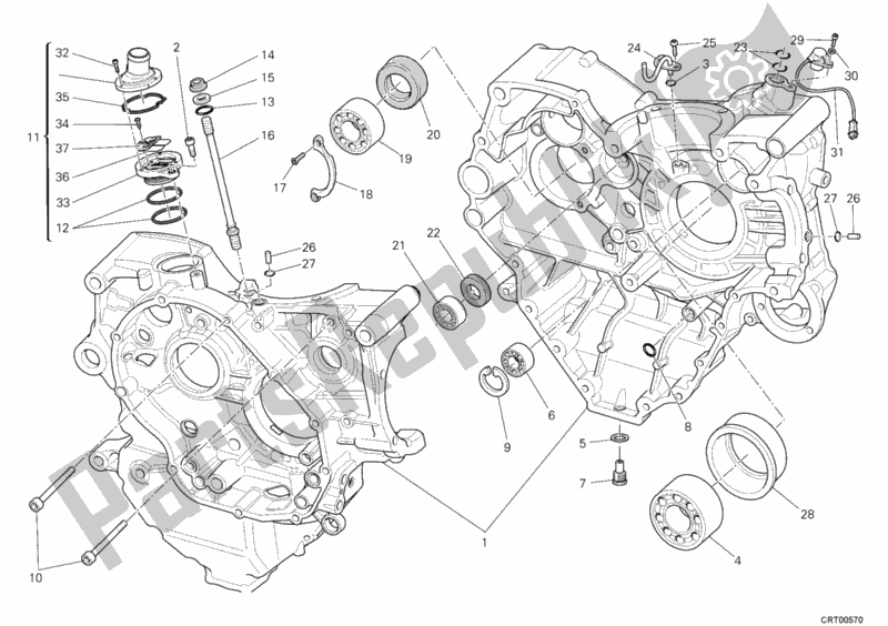 All parts for the Crankcase of the Ducati Diavel USA 1200 2011